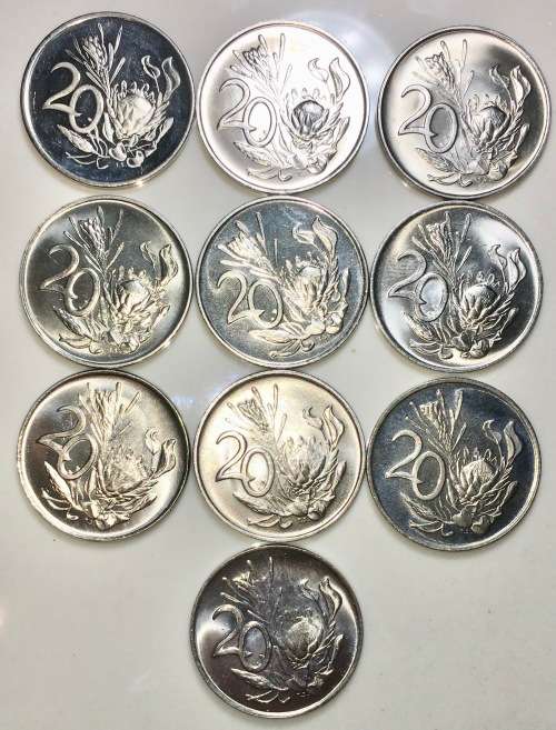 R S A,, 20 CENT SET 1970-1979 UNC (1 BID TAKES ALL)