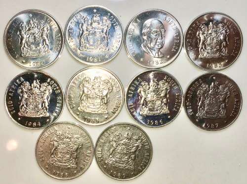 South Africa - 20 CENT SET 1980-1989 UNC (1 BID TAKES ALL)