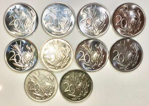 South Africa - 20 CENT SET 1980-1989 UNC (1 BID TAKES ALL)