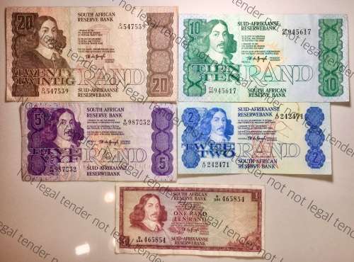 COMPLETE SET OF TW DE JONGH & DECIMALS R20 TO R2,,,1978-4TH ISSUE( R1,,1975-3RD ISSUE)1BID TAKES ALL