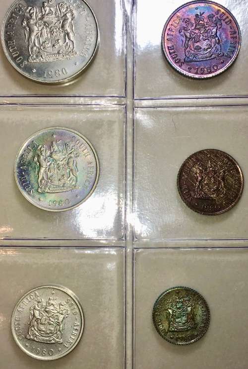 COMPLETE SET OF 1980 R1 PROOF TO 1/2 CENT PROOF/UNC COMES WITH COIN SLEEVE(1 BID TAKES ALL)