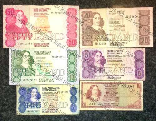 COMPLETE SET OF GPC DE KOCK & DECIMALS  R50 TO R2,,,1980s (R1 TW DE JONG 1975)- (1 BID TAKES ALL)