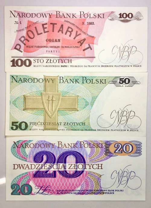 POLAND SET 100 ZLOTYCH 1986, 50 ZLOTYCH 1986 & 20 ZLOTYCH 1982 UNC ( 1 BID TAKES ALL)
