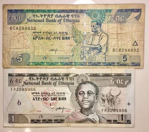 ETHIOPIA SET 1 BIRR 1998 & 5 BIRR 200s ND(1 BID TAKES ALL)
