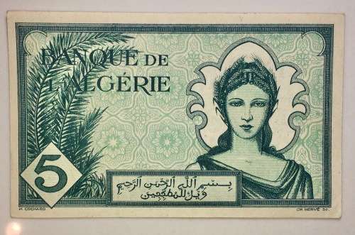 ALGERIA 5 FRANC 16-11-1942 WW2