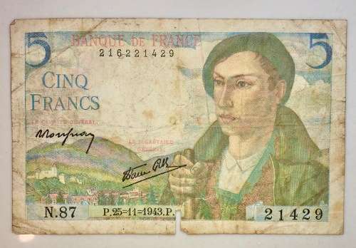 FRANCE 5 FRANCS 1943