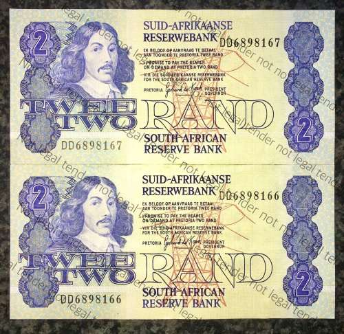 GPC DE KOCK R2 IN SEQUENCE DD6898167-166 UNC 3RD ISSUE 1984(VAN RIEBEECK WTM)(1 BID TAKES ALL)