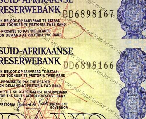 GPC DE KOCK R2 IN SEQUENCE DD6898167-166 UNC 3RD ISSUE 1984(VAN RIEBEECK WTM)(1 BID TAKES ALL)