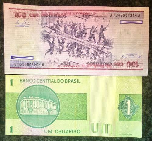 BRASIL SET 100 CRUZEIROS & 1 CRUZEIROS 1970s ND (1 BID TAKES ALL))