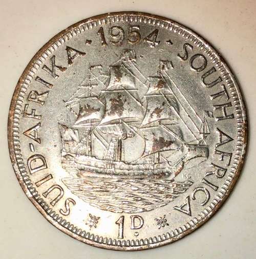 S A UNION SILVERED 1 PENNY 1954 NOT OFTEN SEEN