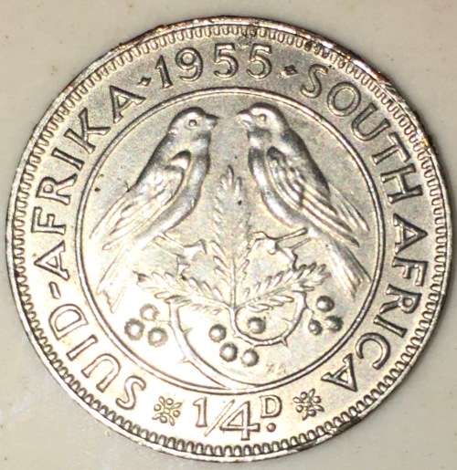 S A UNION SILVERED 1/4 PENNY 1955 NOT OFTEN SEEN