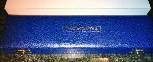 THE BIG 5 PROOF 1OZeach FINE SILVER SET LOVELY BLUE TONING IN BLUE LEATHER BOX 5 x Pure silver 1 oz