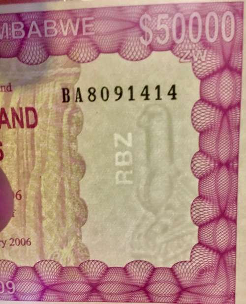 ZIMBABWE $50,000 IN SEQUENCE BA8091418-409 UNC FIFTY THOUSAND DOLLARS 2006(1 BID TAKES ALL)