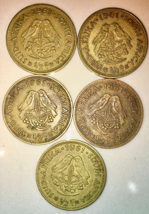 R S A  1/2 CENT 1961(BID PER COIN)
