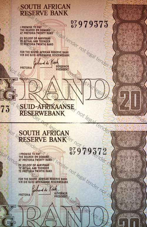 GPC DE KOCK R20 IN SEQUENCE D767/979373-372 UNC 3RD ISSUE 1984(1 BID TAKES ALL)
