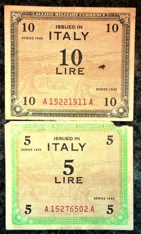 ITALY SET 10 LIRE & 5 LIRE 1943 ALLIED MILITARY(1 BID TAKES ALL)