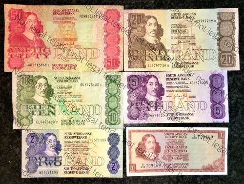 COMPLETE SET OF GPC DE KOCK & DECIMALS  R50 TO R2,,,1980s (R1 TW DE JONG 1975)- (1 BID TAKES ALL)