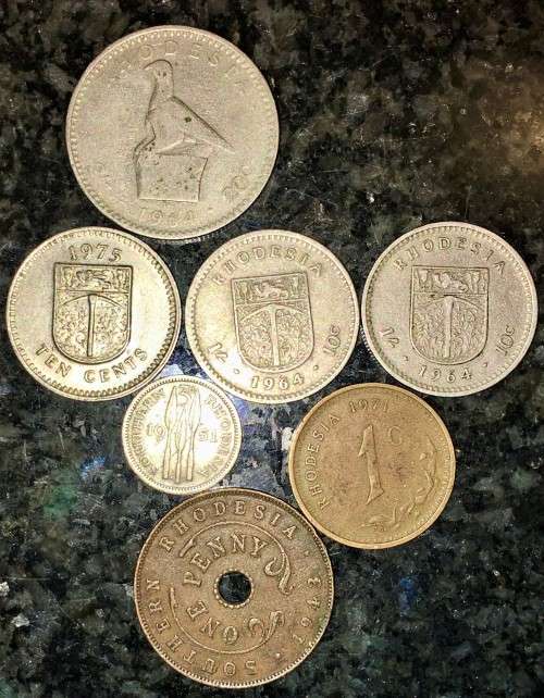 RHODESIA SET 20 CENT 1964, 10 CENT 1964 X2 &1975, 3 PENCE 1951, 1 CENT 1971, S-RHODESIA 1 PENNY 1943