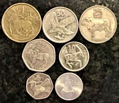 BOTSWANA SET  1 PULA , 50 THEBE ,25 THEBE 2013 & 1977, 10 THEBE , 5 THEBE 2013, 1 THEBE 1983