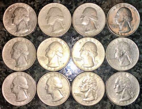 U S A  SET OF 1/4 DOLLARS -1966,69,74,77,78,79,80,87,89,94,95,98--12 COINS(1 BID TAKES ALL)
