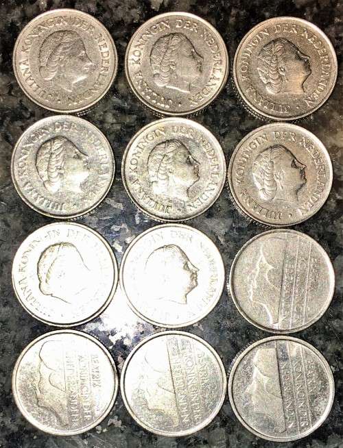 NETHERLANDS SET 25 CENT 1950,1962,1969.1971,1972,1975,1978,1980,82,92,95,98(1 BID TAKES ALL)
