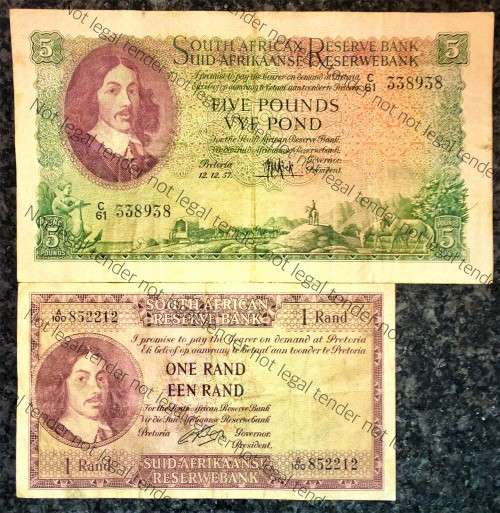 MH DE KOCK 5 POUND 12-12-1957 C61--3RD ISSUE & G RISSIK R1 A100--1962 FIRST ISSUE( 1 BID TAKES ALL)