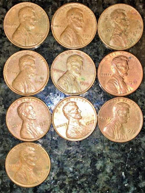 USA COMPLETE SET 1 CENT 1970 TO 1979 (1 BID TAKES ALL)
