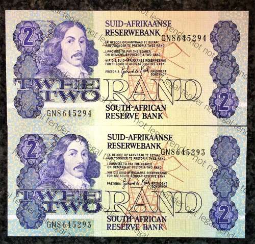 GPC DE KOCK R2 IN SEQUENCE GN8645294-293,,,,UNC 3RD ISSUE 1989(1 BID TAKES ALL)