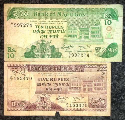 MAURITIUS SET  10 RUPEES & 5 RUPEES ND (1 BID TAKES ALL)