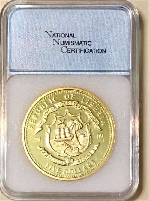OBAMA INAUGURATION $5 REPUBLIC OF LIBERIA GRADED PR-70 DC 2009--NO 82/1000 GOLD COLOUR