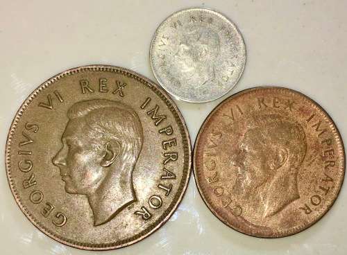 S A UNION SET--SILVER  3D TICKEY , 1 PENNY &  1/2 PENNY 1941 SILVER 80%(1 BID TAKES ALL)