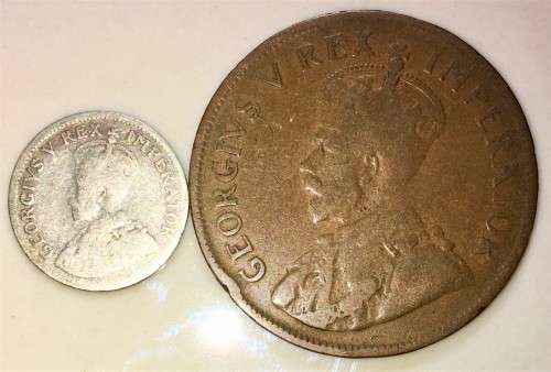 S A UNION SET ZUID AFRIKA --SILVER 3D TICKEY & 1 PENNY 1929 SILVER 80%(1 BID TAKES ALL)