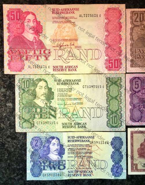COMPLETE SET OF GPC DE KOCK & DECIMALS  R50 TO R2,,,1980s (R1 TW DE JONG 1975)- (1 BID TAKES ALL)