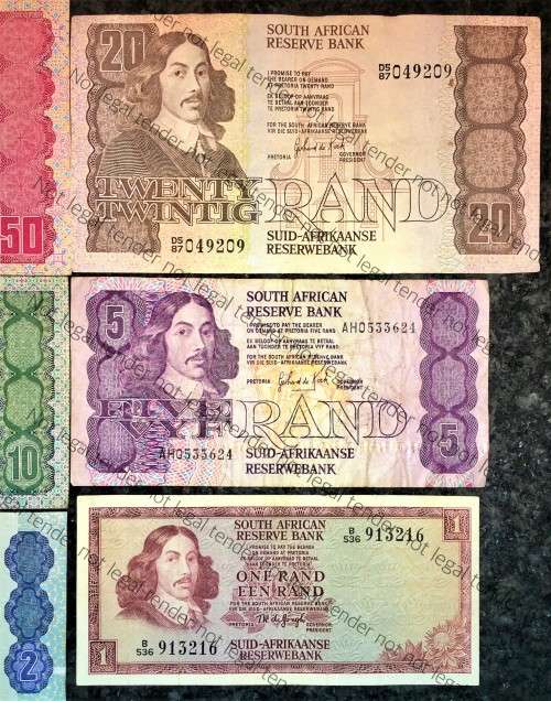 COMPLETE SET OF GPC DE KOCK & DECIMALS  R50 TO R2,,,1980s (R1 TW DE JONG 1975)- (1 BID TAKES ALL)