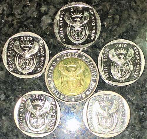 COMPLETE SET OF COMMEMORATIVE 25 YRS OF CONSTITUTIONAL DEMOCRACY R5 and R2 COINS 2019(1 BID TAKES AL