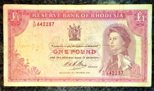 RHODESIA 1 POUND 14TH OCTOBER  SALISBURY  C.J.RHODES WATERMARK