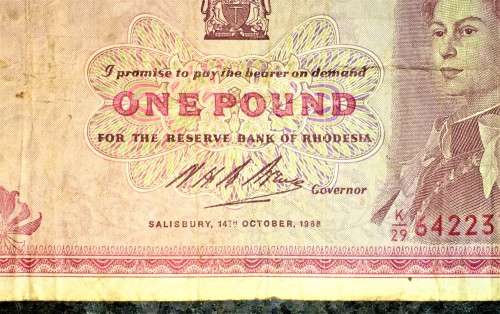 RHODESIA 1 POUND 14TH OCTOBER  SALISBURY  C.J.RHODES WATERMARK