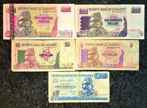 ZIMBABWE SET $500, $100,  $10, $5  & $2 1983-2001(1 BID TAKES ALL)