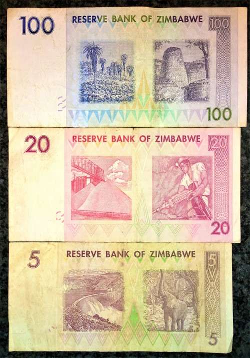 ZIMBABWE SET 100 DOLLARS , 20 DOLLARS  & 5 DOLLARS 2007(1 BID TAKES ALL)