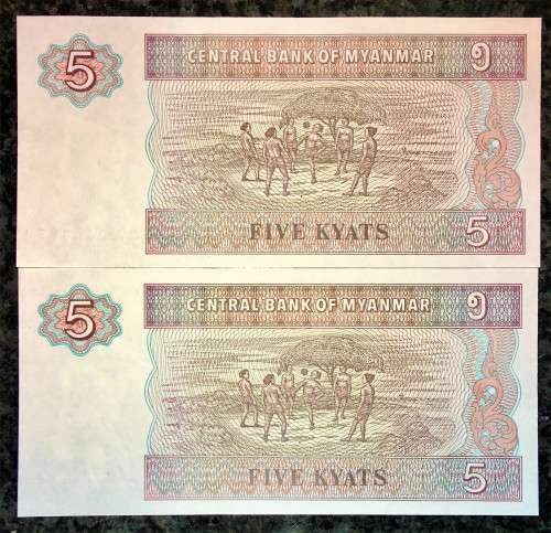 MYANMAR 5 KYATS  IN SEQUENCE1996 CRISP UNC (1 BID TAKES ALL)