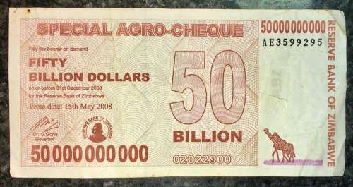 ZIMBABWE 50 BILLION DOLLARS 2008