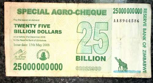 ZIMBABWE 25 BILLION DOLLARS 2008