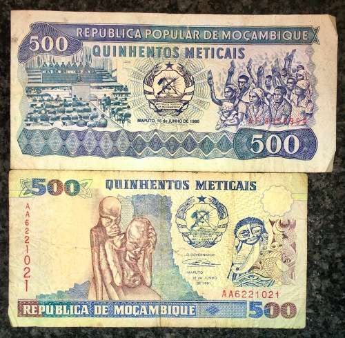 MOZAMBIQUE TWO DIFFERENT 500 METICAIS 1986 & 1991 (1 BID TAKES ALL)