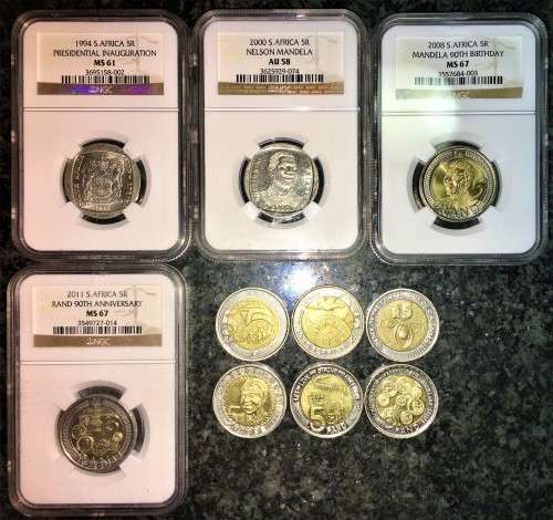 COMPLETE SET OF COMMEMORATIVE R5 COINS 1994 TO 2021 FOUR GRADED COINS