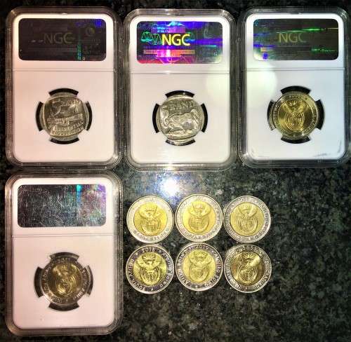 COMPLETE SET OF COMMEMORATIVE R5 COINS 1994 TO 2021 FOUR GRADED COINS