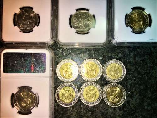 COMPLETE SET OF COMMEMORATIVE R5 COINS 1994 TO 2021 FOUR GRADED COINS