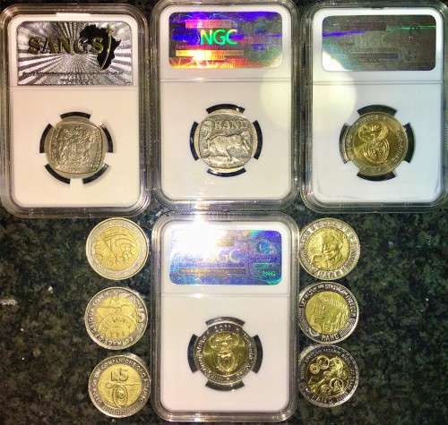 COMPLETE SET OF COMMEMORATIVE R5 COINS 1994 TO 2021 FOUR GRADED COINS & HIGH GRADE CIRCULATED COINS