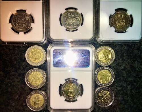 COMPLETE SET OF COMMEMORATIVE R5 COINS 1994 TO 2021 FOUR GRADED COINS & HIGH GRADE CIRCULATED COINS