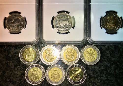 COMPLETE SET OF COMMEMORATIVE R5 COINS 1994 TO 2021 THREE GRADED COINS & HIGH GRADE CIRCULATED COINS