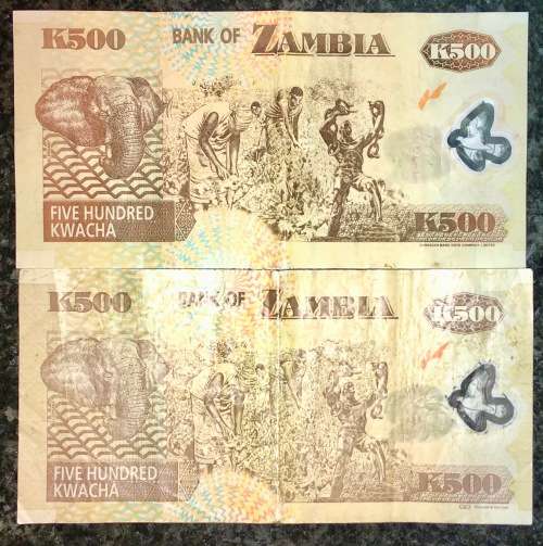 ZAMBIA 2 DIFFERENT 500 KWACHA 2003 & 20011 (1 BID TAKES ALL)
